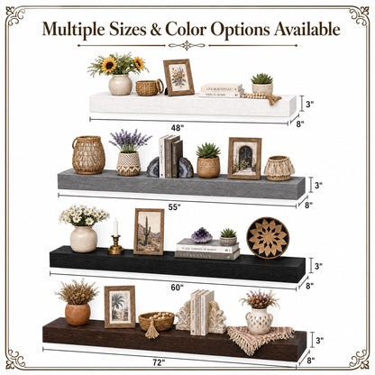 SAUMONIERES Fireplace Mantel Shelves 60 Inch Solid Wood Wall Mounted Long Floating Shelf Hollow, White