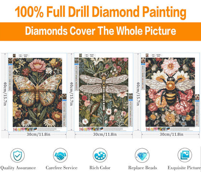 3 Pack Diamond Art Kits for Adults, Bee Diamond Painting Kits for Adults, 5D DIY Round Drill Gem Art Paint with Diamonds Dots Crafts Kits for Home Decor Gift 12x16inch (Bee Butterfly and Dragonfly)