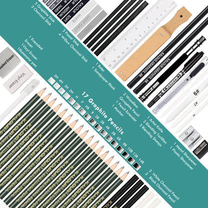 KALOUR 54-Pack Sketch Drawing Pencils Kit with Sketchbook,Include Graphite,Charcoal Pencils and Artists Tools,Pro Art Drawing Supplies for Adults Beginners,ideal for Sketching Shading
