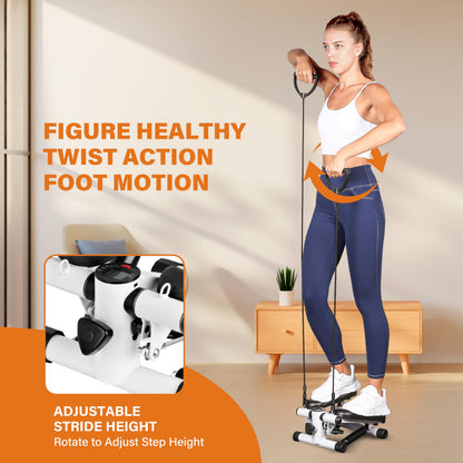 YSSOA Mini Stair Steppers, Steppers for Exercise at Home, Mini Stepper with Resistance Bands, Cardio Stepping Machine with LCD Monitor, Twist Workout Equipment for Full Body Exercise