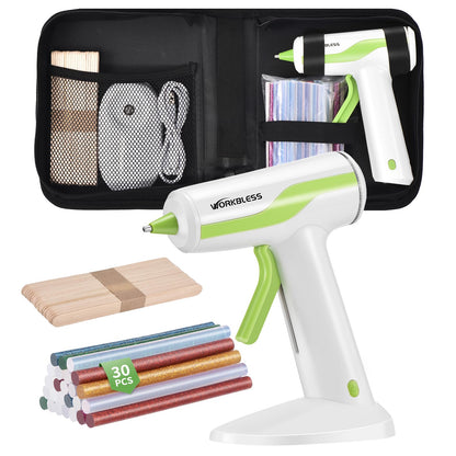 WorkBless 30PCS 0.28'' Hot Glue Gun and Sticks Set, Cordless Hot Glue Gun with 2Ah Rechargeable Battery, Smart Power-Off, Hot Glue Gun with Case,10PCS Wood Craft Sticks for Arts &Crafts, DIY