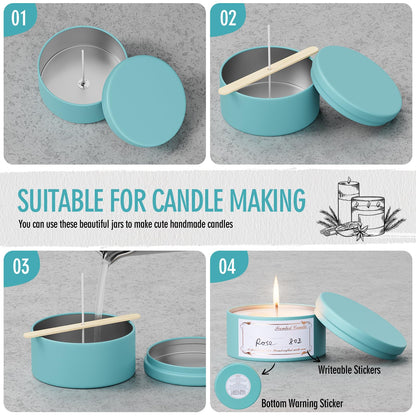 Domivirgo 24 Empty Candle Tins 8 oz with Lids for Making Candles - Simple Candle Making Kit, Include Wicks, Holders & Stickers, Labels, Pink Ribbon,Gift Box & Card and Transparent Bags (Colorful)
