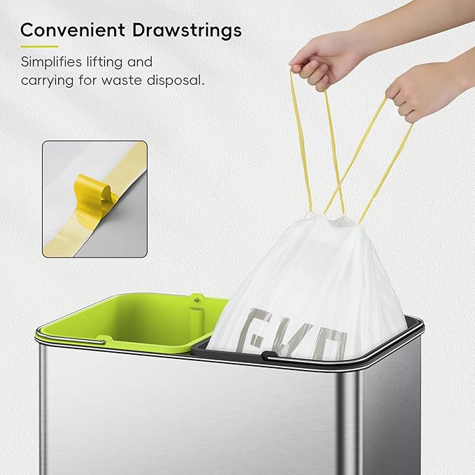 EKO 9.3 Gallon / 30–35 Liter Drawstring Trash Bags, Extra-Strong Leak-Resistant