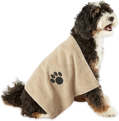 Bone Dry Pet Grooming Towel Collection Absorbent Microfiber Drying Set, 15x30", Embroidered Taupe, 3 Count