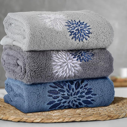 Dahlia Flower Hand Towels Farmhouse Bathroom Towels 14x29 Inch Embroidered