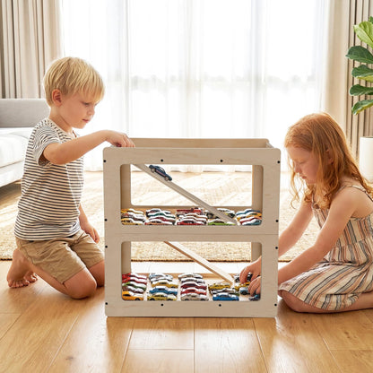 Parking Garage for Toy Cars, Storing Items, Toy Car Storage Rack with Three-Level Ramp, Compatible with Hot Wheels & Matchbox, Wooden Parking Garage Playset Holds 40+ Cars, Safe & Durable Gift