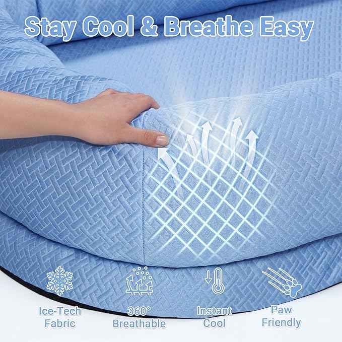 WROS Cooling Human Dog Bed for Summer, Breathable Washable Floor Lounger for People & Pets, 72"x41"x12", Ocean Blue, Pet Bed for Hot Weather Relaxing