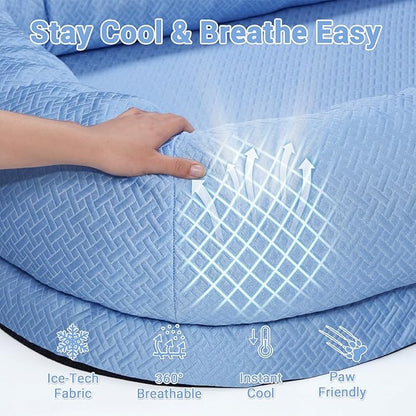 WROS Cooling Human Dog Bed for Summer, Breathable Washable Floor Lounger for People & Pets, 72"x41"x12", Ocean Blue, Pet Bed for Hot Weather Relaxing