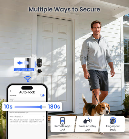 Veise VE027-K Built-in WiFi Smart Lock with 2 Knob, Fingerprint Keyless Entry Door Lock Handle Set for Front Door, App Remote Control, Electronic Digital Keypad Deadbolt, IP65 Waterproof, Matte Black