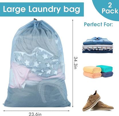 2 Pack Mesh Laundry Bags, 23 x 34 Inches Heavy Duty Mesh Laundry Bag, Large