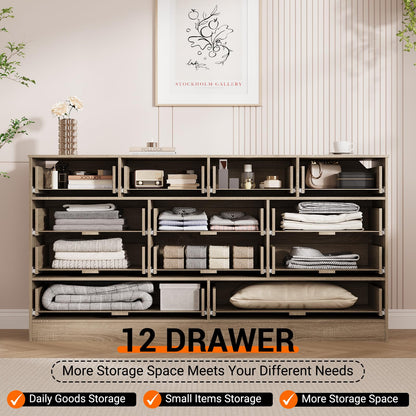 Patikuin 12 Drawer Wood Dressers for Bedroom, Wooden Dressers for Adult Bedroom, Modern TV Stand Dresser for 65 inch TV, 61" Wide Chest of Drawers for Living Room, Closet, Hallway