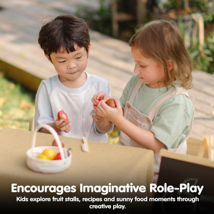 PlanToys® Wooden Berry & Citrus Basket | Montessori Pretend Play Fruit Set for Cutting, Mixing & Serving | Fine Motor Skills, Social Interaction & Eco Friendly Play Food Toy