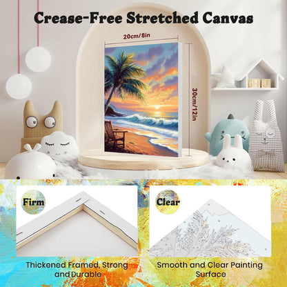 4 Pack Paint by Numbers for Adults with Framed Canvas - with Wooden Easel, Beach Paint by Number on Canvas, DIY Sea Turtle Acrylic Oil Painting Kits with Brushes for Home Wall Decor (8x12 inch)