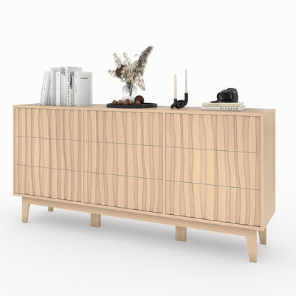 IDEALHOUSE Modern Fluted Dresser with 9 Drawers - Freestanding Wooden Storage Cabinet, Chest of Drawers for Bedroom for Living Room, Entryway, Hallway
