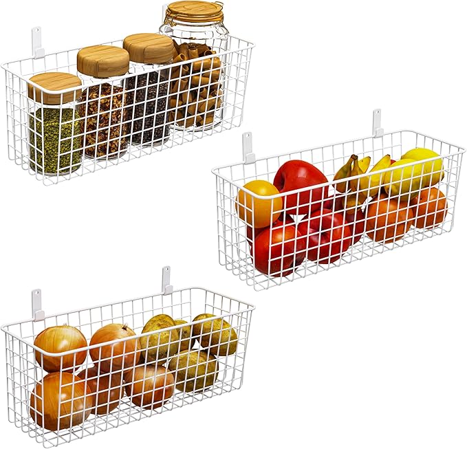 Joben Oligey 3 Set Hanging Wall Wire Baskets, Farmhouse Food Storage Kitchen