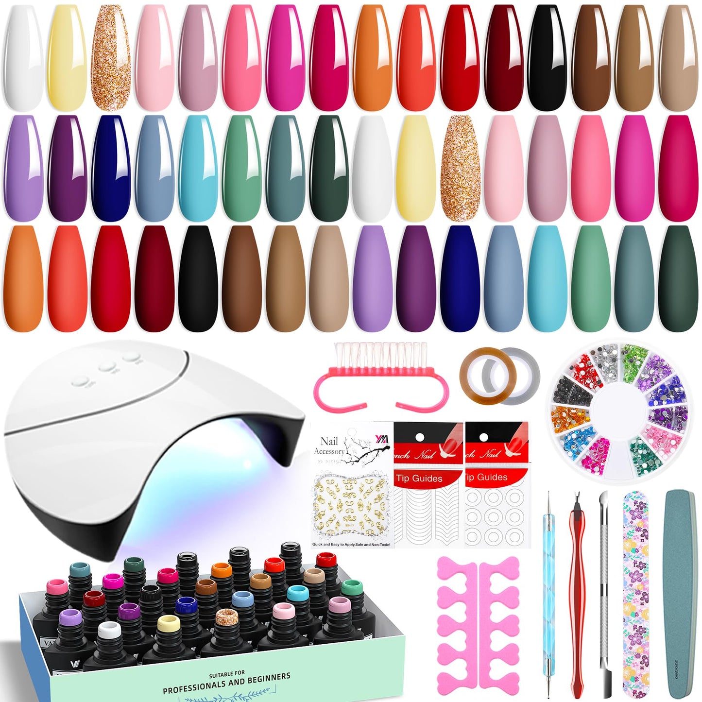 VANREESA 42 Pcs Gel Nail Polish Kit with U V Light 24 Popular Colors Gel Polish Nail Kit Green Blue Purple Pink Orange Complete Nail Kit with Manicure Tools Gifts for Women Girls