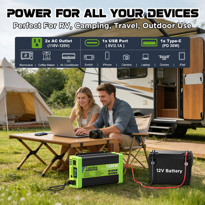 Vansdon 3000W Pure Sine Wave Inverter 12V DC to 120V AC Power Inverters for RV,Truck, Solar, Home, Off-Grid, Car with LCD Display, 3 AC Outlet, 30W USB-C, 5V 2.1A USB,Remote Control, Surge 6000W