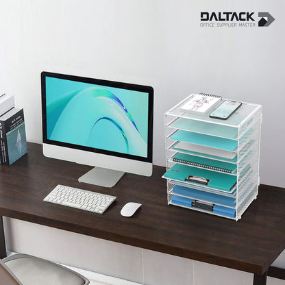 DALTACK 9-Tier Paper Organizer for Desk, Mesh Letter Tray Desk Organizer with Handles, Space-Saving File Organizer for Office Home School, White