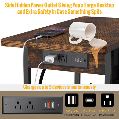 Yenlure Small Side Table with Charging Station, Narrow Nightstand Bedside Tables with Storage Pocket for Living Room Bedroom, Sofa End Table with USB Ports and Power Outlets for Small Spaces