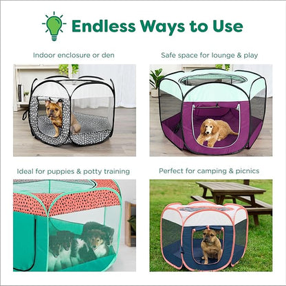 Furhaven Portable Dog Playpen Cat Tent, Pet Playground,Kennel Foldable Indoor Outdoor Zippered Puppy Crate - Purple, Small