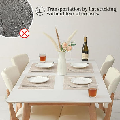 Leetaltree Beige Placemats Set of 4 - Heat-Resistant, Non-Slip Table Mats, Washable Woven Vinyl for Indoor & Outdoor Dining