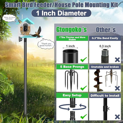 Gtongoko Smart Bird Feeder Pole 1-Inch Dia 79 Inch Bluebird House Pole for Outdoors Weather Station Heavy Duty Metal Mounting Kit Adjustable Bird Feeder Stand Black