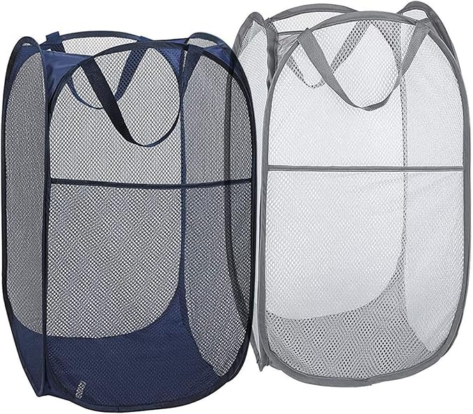 2 Pack Mesh Laundry Hampers, Pop Up Laundry Baskets, Collapsible Clothes