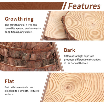 Set of 10 Wood Slices for Centerpieces 7-8 inch, Natural Unfinished Wood Craft Kits, Tree Slices with Bark for DIY Crafts Wedding Christmas Party Decoration, Wood Centerpieces for Tables
