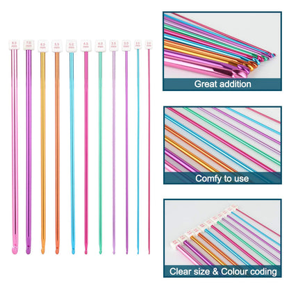 Coopay Tunisian Crochet Hooks Set with Cable, 11pcs Metal Afghan Crochet Hook 2-8mm, 120cm Bamboo Circular Tunisian Knitting Needle with Bead Carbonized 3-10mm for Blanket, Knitting & Crochet Supplies