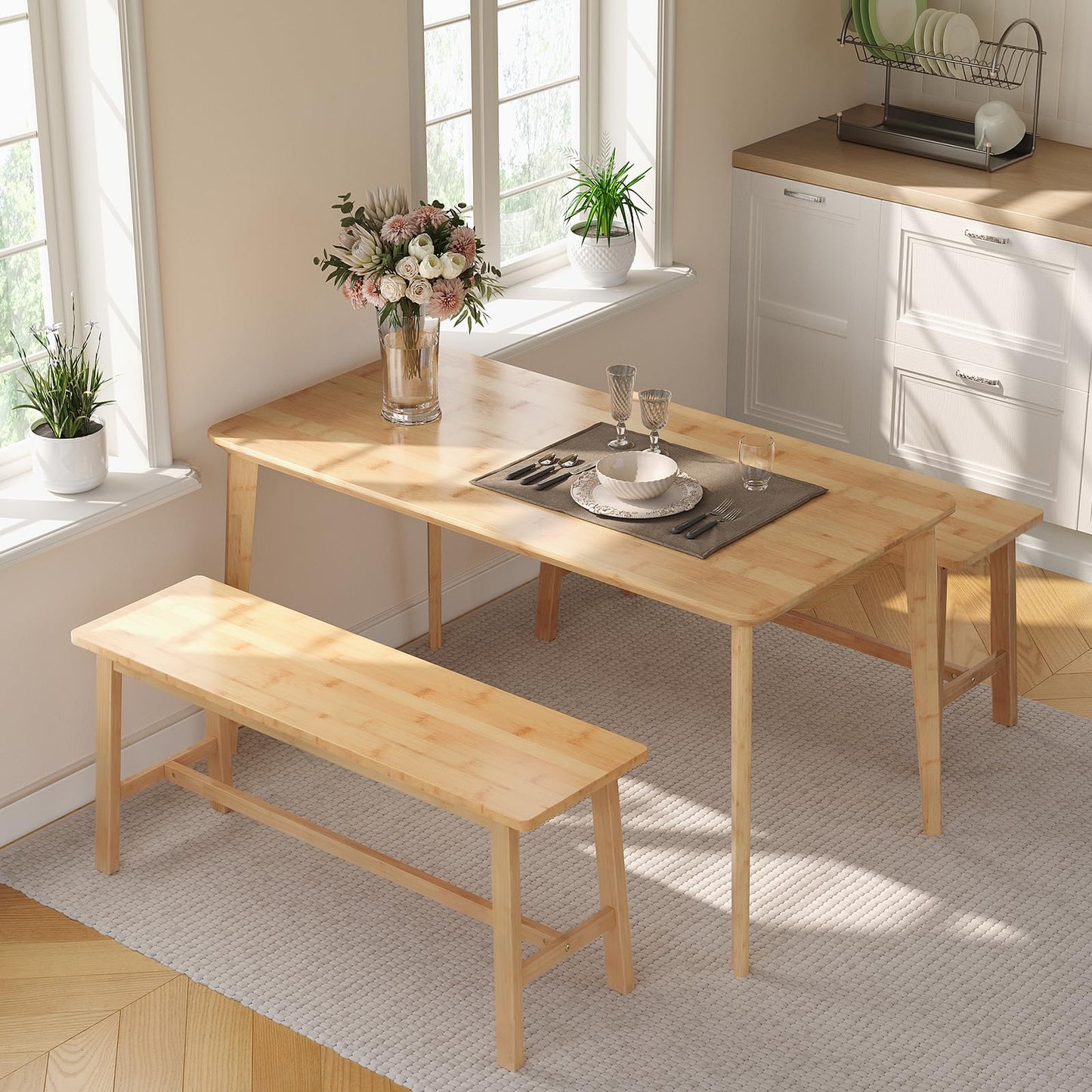 HOOBRO 39.3'' Bamboo Dining Bench, Farmhouse Table Bench, Kitchen & Living Room Furniture, Easy to Assemble, Sturdy and Stable, Natural YL03CD01G2