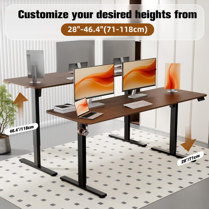ERGOMAKER Electric Standing Desk, 67" x 23.6" Height Adjustable Sit Stand Desk with Splice Board for Home Office, Computer Desk Memory Preset (Black Frame, Walnut Desktop)