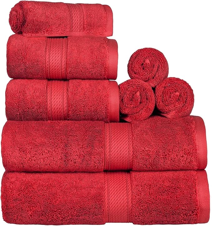 SUPERIOR Egyptian Cotton Pile 8 Piece Towel Set, Includes 2 Bath, 2 Hand