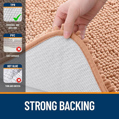 OLANLY Bathroom Rugs 34x21, Extra Soft Absorbent Chenille Bath Rugs, Rubber Backing Quick Dry, Machine Washable Bath Mats for Bathroom Floor, Tub and Shower, Home Decor Accessories, Peach