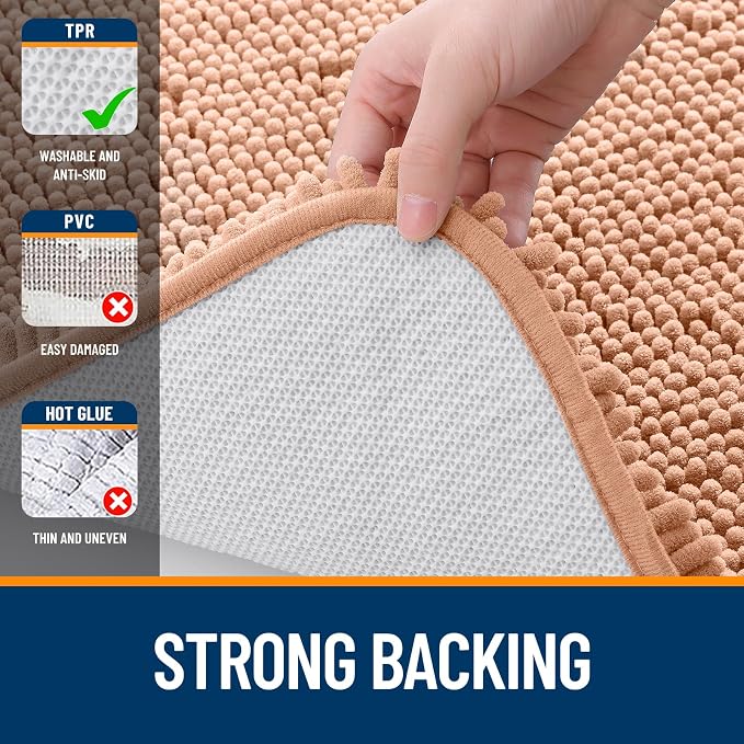 OLANLY Bathroom Runner Rugs 59x20, Extra Soft Absorbent Chenille Bath Rugs, Rubber Backing Quick Dry, Machine Washable Long Bath Mats for Bathroom Floor, Tub and Shower, Home Decor Accessories, Peach