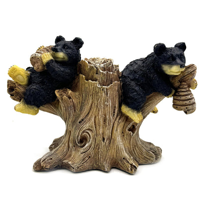 SHTWX 2 Black Bears on Branch Statue Figurine Sculpture Resin Collectible Gifts for Bear Lover Office Home Decor Desk Accessories Decoration Garden Figurines Outdoor Decor