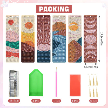 Boho Diamond Art Bookmarks Kit - DIY Diamond Painting Bookmarks with Sun and Moon Mountain Painting Kits for Making Beginner Kids Adults