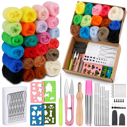 Yizzvb Needle Felting Kit, Wool Roving 24 Colors Set, Needle Wool Felting Tools Kit for Beginners, Needle Felting Starter Kits with Felting Needles for Felted Animal Needle Felting Supplies