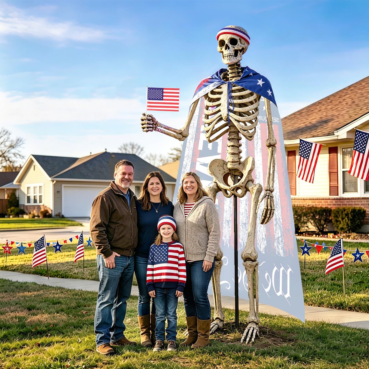 MUDEREK Light Up American Flag Cape for 12 ft Skeleton – Patriotic Independence Day Accessories, LED 250th Anniversary Giant Skeleton Costume Cloth for 4th of July Outdoor Decorations