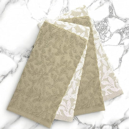 MosJos 4 Pack Hand Towels, Cotton Sage Green and White Floral Kitchen Towel