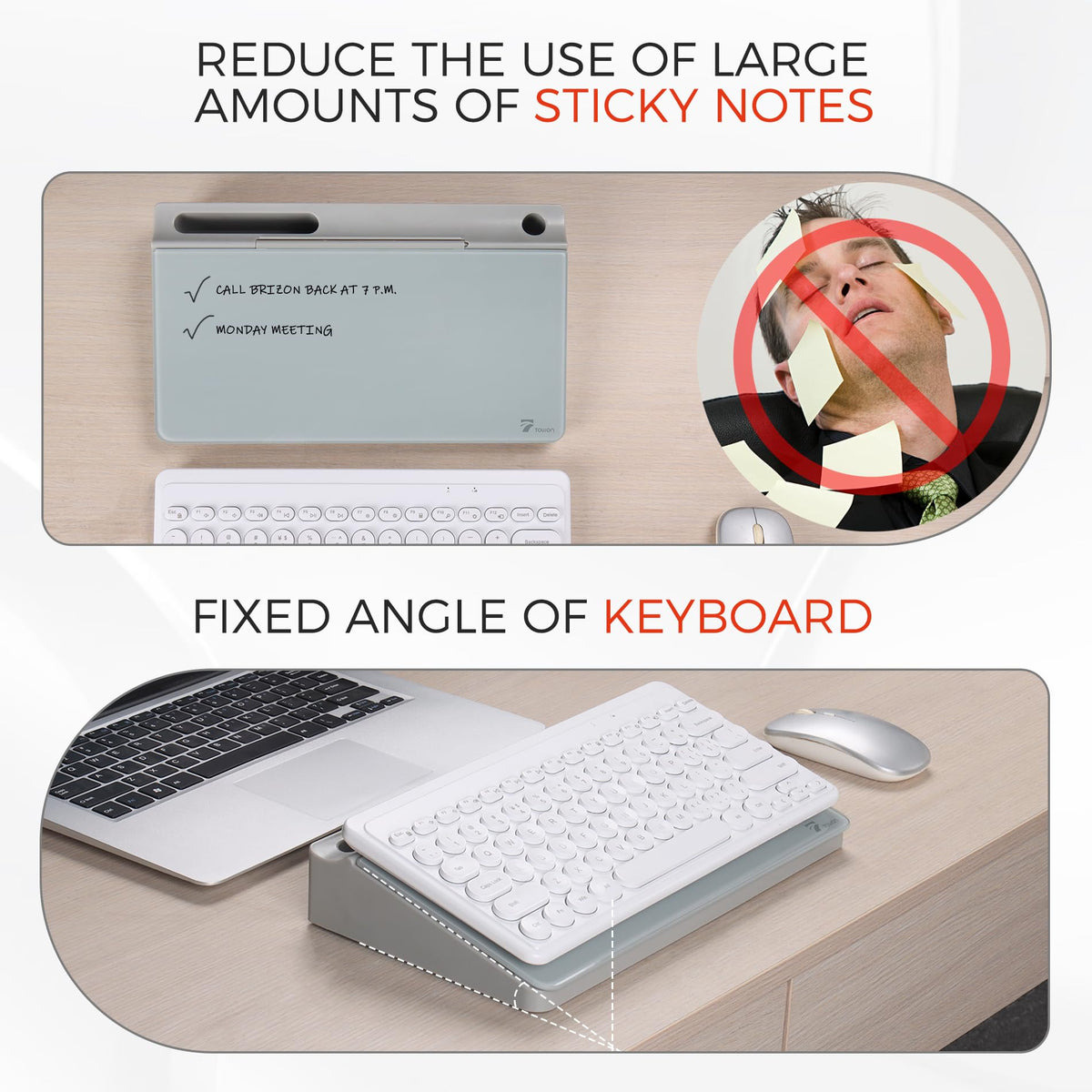 TOWON Small Compact Glass Desktop Whiteboard with Storage – 12 x 7 in Dry Erase Board for Desk, Home Office, School | Includes 5 Markers, Eraser & Holder | Space-Saving Organizer, Aesthetic Gray