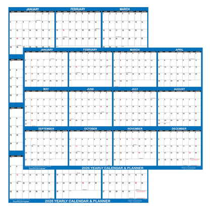 32" x 48" SwiftGlimpse 2026 Wall Calendar Erasable Large XL Wet & Dry Erase Laminated 12 Month Annual Yearly Wall Planner, Reversible, Navy