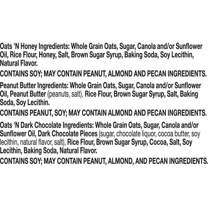 Nature Valley Crunchy Granola Bars Bulk Variety Pack, Oats 'n Honey, Peanut Butter & Oats 'n Dark Chocolate, 30 Two-Bar Wrapped Pouches (60 Bars Total), Whole Grain, No Artificial Flavors, 44.7 OZ