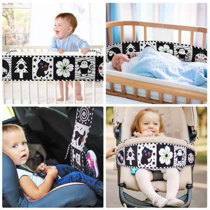 Vicloon Black and White Baby Toys, High Contrast Baby Book for Newborn 0-3 3-6 Months, Infant Tummy Time Toys, Early Education Sensory Toys, Visual Stimulation Folding Cloth Book for Boys Girls