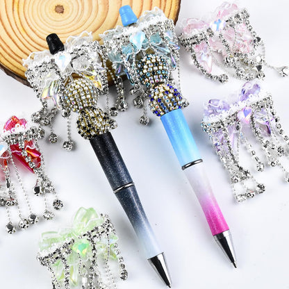 6Pcs White Lace Bow Rhinestone Acrylic Tassel Focal Beads for Pens Colorful 3D Bow Spacer Beads for DIY Craft Beadable Pens Jewelry Bracelet Necklace Earrings Keychain Making