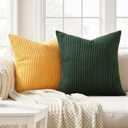 Topfinel Striped Pillow Covers 20x20 Boho Farmhouse Green Rust Set of 4 Mordern Nordic Soft Corduroy Cushion Covers Fall Home Decor for Couch Bed Sofa Living Room Forest Green