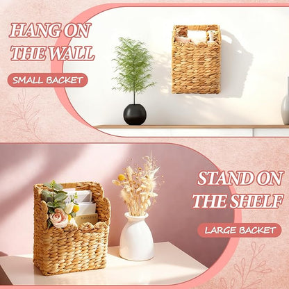 LemonRoad Wall Hanging Wicker Basket Set of 2, Handwoven Water Hyacinth Basket