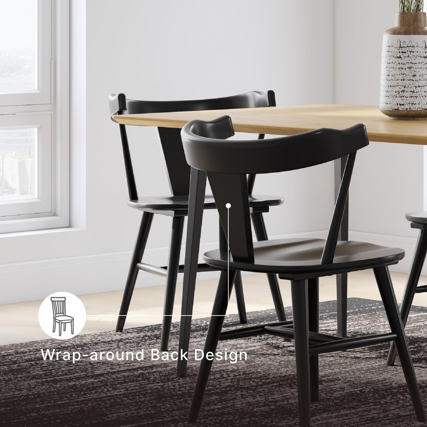 Signature Design by Ashley Gretlynn Casual Solid Wood Armless Dining Chair, Set of 2, Black