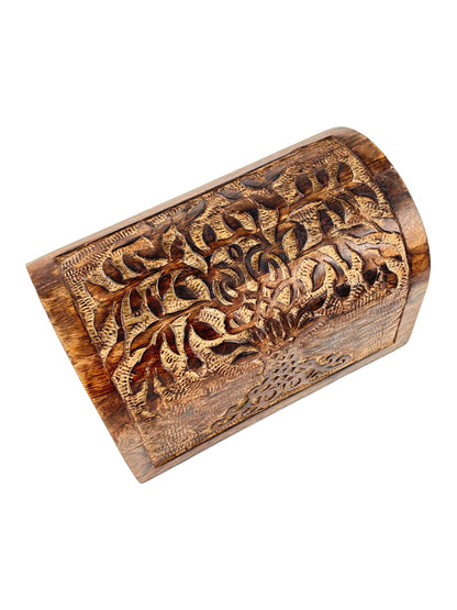 S.B.ARTS Premium Handmade Wooden Treasure Chest Decorative Trunk for Keepsakes Semicircular Curved Floral Jewellery Box Trinket Box Ladies Jewellery Storage Case Handcrafted Home Decor (Golden)