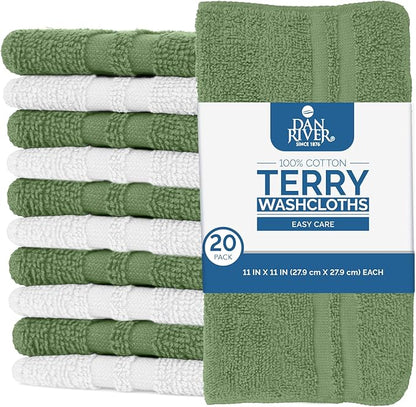 DAN RIVER 100% Cotton Washcloths 20 Pack Premium Quality Face and Body Cloth