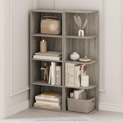 Furinno Reed Corner Shelf, 4-Tier Corner Bookshelf, Book Shelf, Corner Shelves, Storage Rack, for Organization and Storage, Home Office, Living Room, French Oak